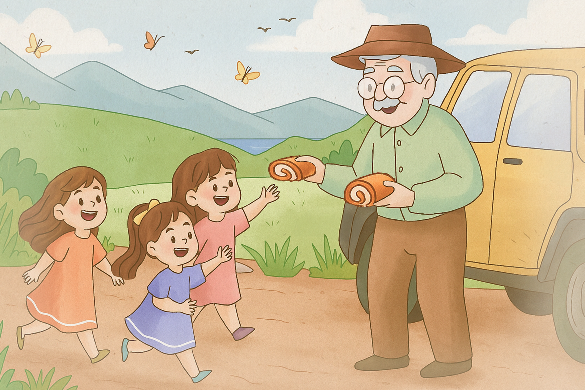 Abuelo y sus nietas.