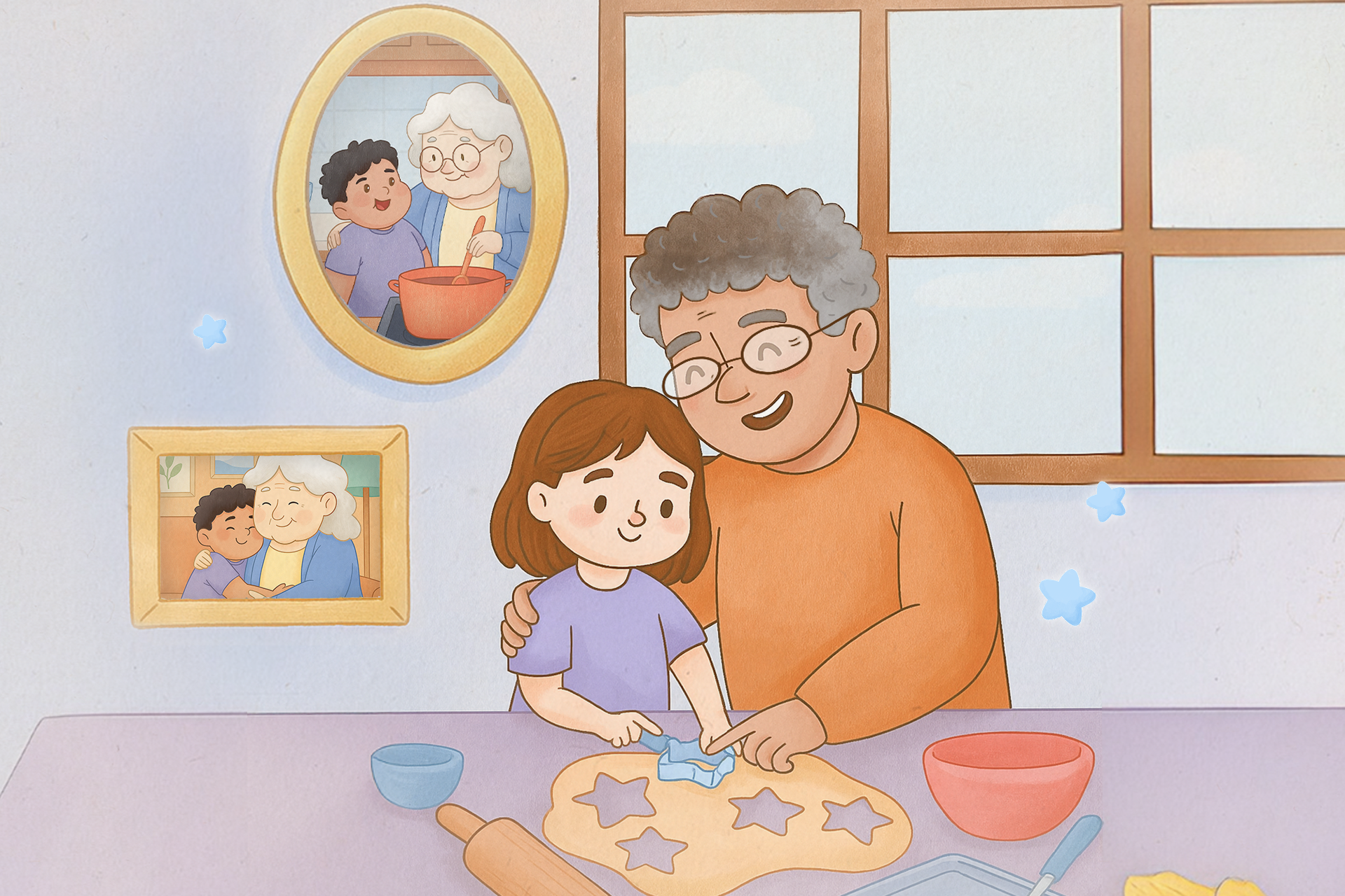 Abuela haciendo galletas con su nieta.